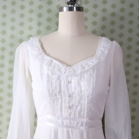 ❌SOLD❌vintage 70s gunne sax white maxi dress sheer - Picture 3 of 11